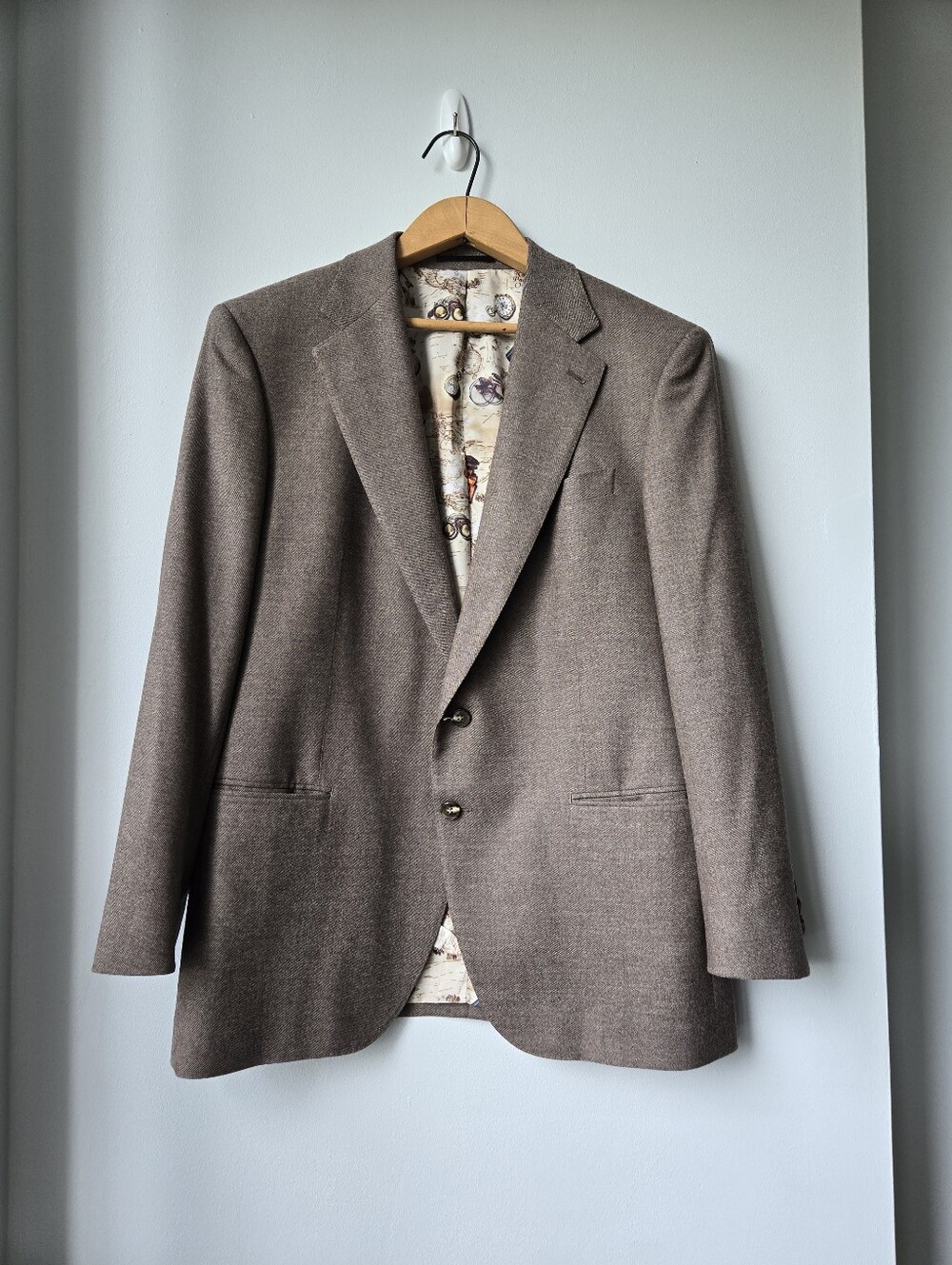Italian Rugby Flannel Mens Brown Blazer Soft Wool Jacket Novelty Lining Academia